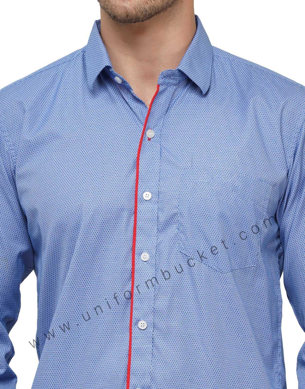 MALE BLUE DOTTED SHIRT WITH RED TRIM FULL SLEEVE thumbnail 5